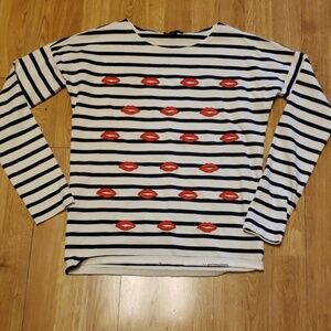 J Crew striped LS top with embroidered lips